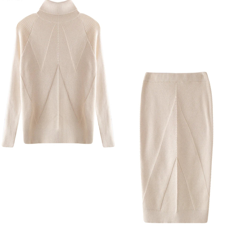 TAOVK Autumn Women's Costume Knitted Tracksuit Sweater + Slim Skirt Two-Piece Set