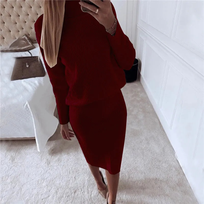 TAOVK Autumn Women's Costume Knitted Tracksuit Sweater + Slim Skirt Two-Piece Set