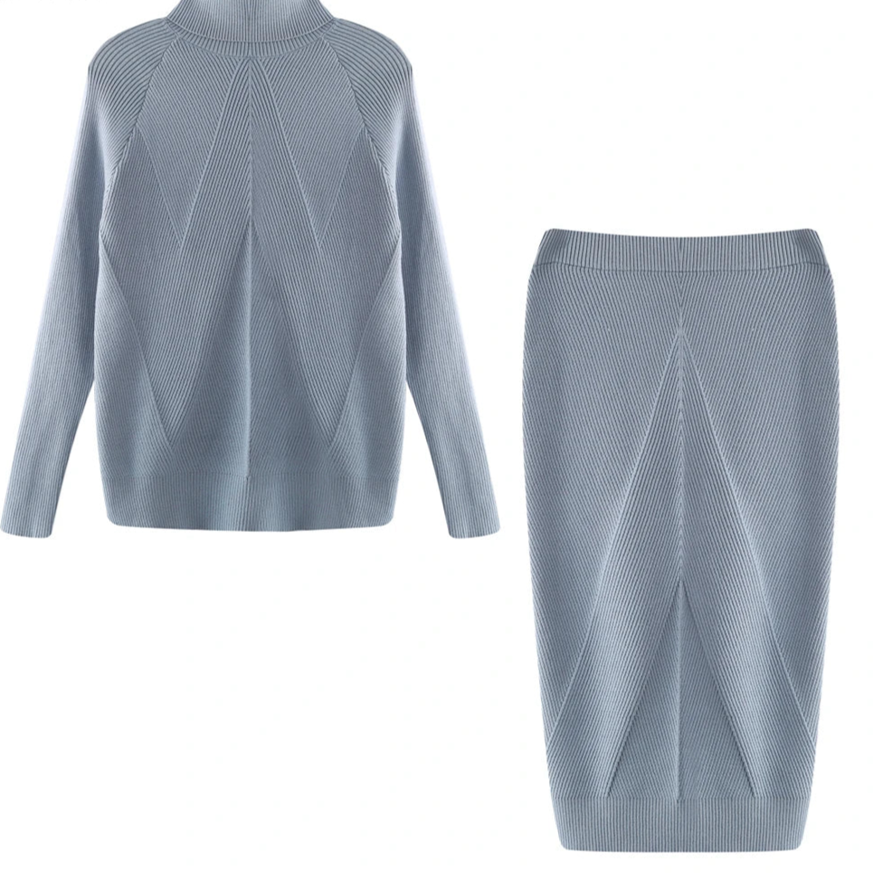 TAOVK Autumn Women's Costume Knitted Tracksuit Sweater + Slim Skirt Two-Piece Set