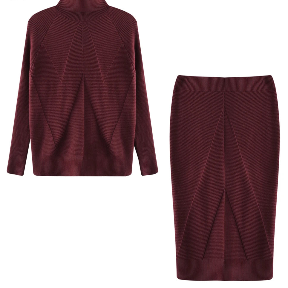 TAOVK Autumn Women's Costume Knitted Tracksuit Sweater + Slim Skirt Two-Piece Set