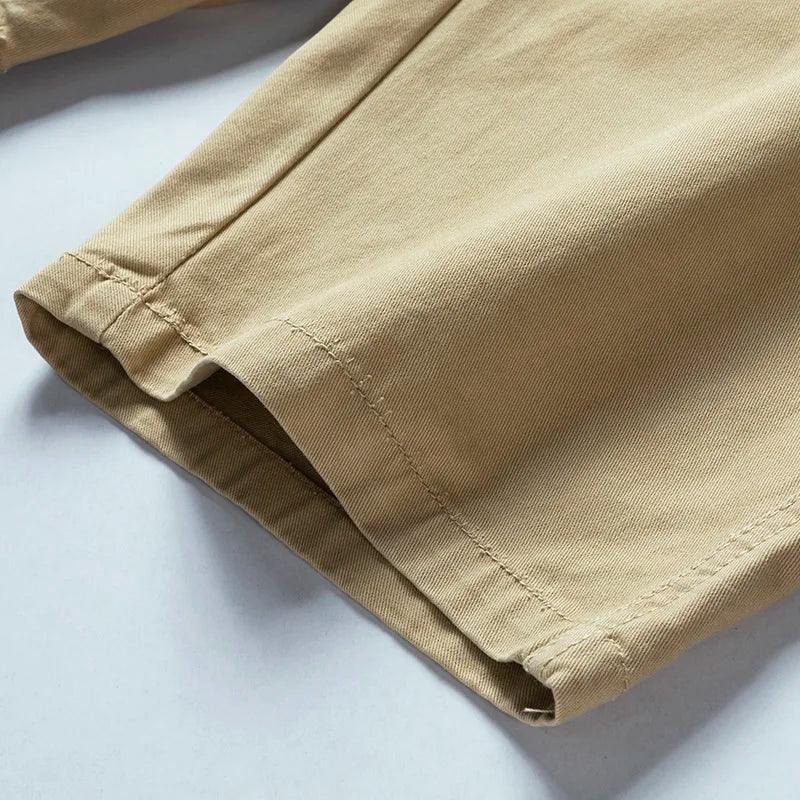 Summer thin multi pocket pure cotton workwear shorts men's oversized loose straight leg five point casual over knee beach shorts