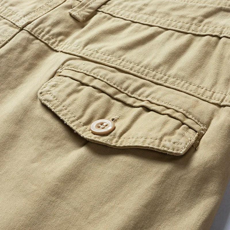 Summer thin multi pocket pure cotton workwear shorts men's oversized loose straight leg five point casual over knee beach shorts