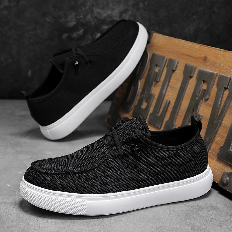 Men's Lace Up Loafers for Casual Wear, Lightweight Wide Canvas Loafers with Wide Toe Boxes, Boat Flat Walking Shoes Lazy People