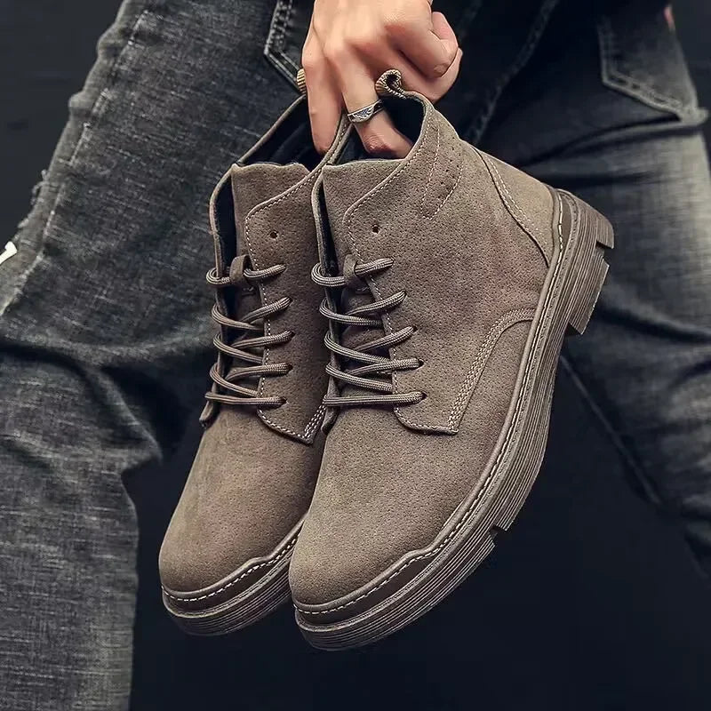 Men High Quality Leather Boots Male Spring Winter Casual Motorcycle Ankle Botas Men Lace-Up Basic Boots Man Fashion Men Boots