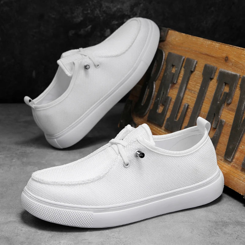 Men's Lace Up Loafers for Casual Wear, Lightweight Wide Canvas Loafers with Wide Toe Boxes, Boat Flat Walking Shoes Lazy People