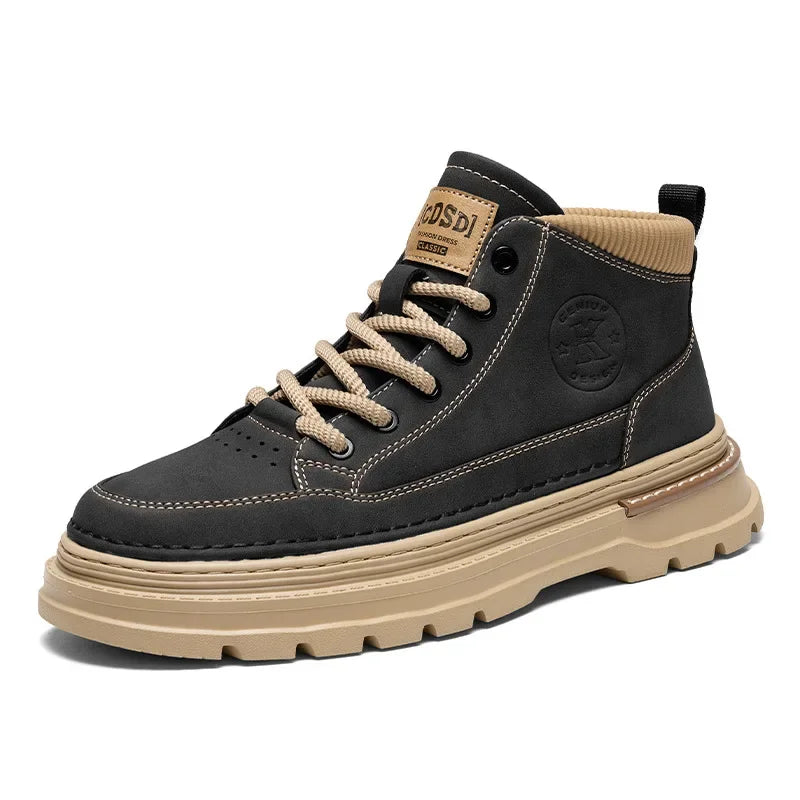 Men's new autumn breathable retro casual boots black simple comfortable daily casual flat work clothes men's shoes