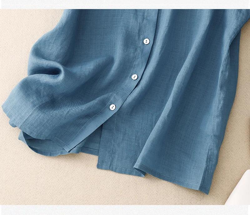 Shoulder Sleeve Cotton Linen Cardigan Top Women's Summer New Korean Fashion Artistic Elegant Sweet Casual Doll Collar Shirt