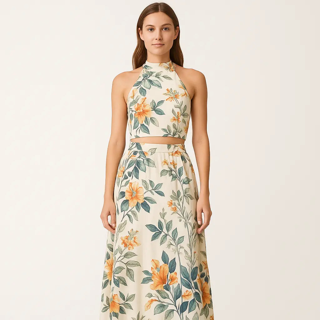 Refined Floral Halter Two-Piece Set