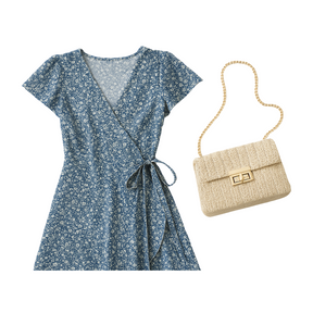 Midi Dress V-Neck Bloom + Kensington Bag Gift