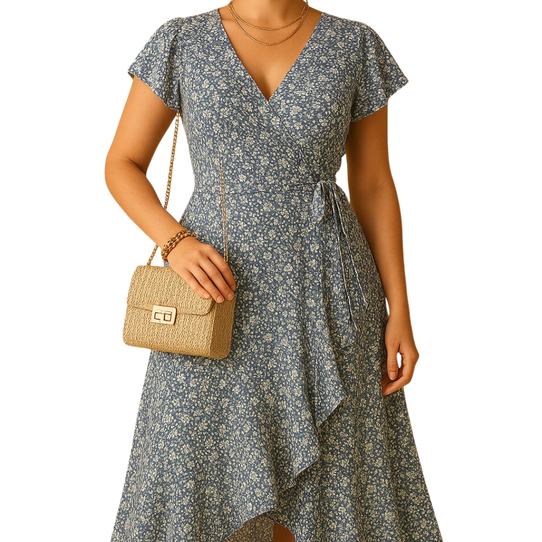 Midi Dress V-Neck Bloom + Kensington Bag Gift