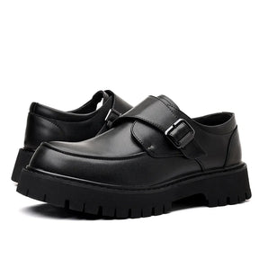 Men's Large Size Thick Bottom Heightening Leather Shoes Fashion Buckle British Style Suit Shoes round Head Selectively