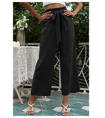 2023 New Arrival Women's Wide Leg High Waisted Cropped Trousers with Belt Female Fashion Elegant Loose Flare Ankle Pants Capris