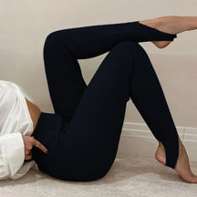 Beige Ribbed Knit Leggings Women High Waist Cotton Fitness Basic Pants Casual Spring New All-Match Female Skinny Leggings