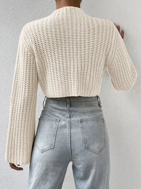 New Korean Style Solid Cropped Sweater Women Vintage Oversize Knit Jumper Fmale Autumn Long Sleeve O-neck Pullovers Tops