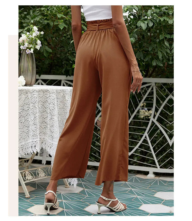 2023 New Arrival Women's Wide Leg High Waisted Cropped Trousers with Belt Female Fashion Elegant Loose Flare Ankle Pants Capris