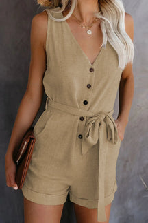 Women's Casual V-neck Monochromatic Jumpsuit, Five-Point Shorts, European and American, Summer, New, 2024