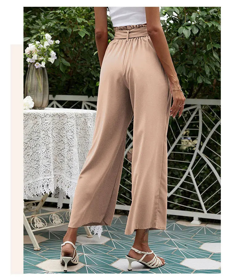 2023 New Arrival Women's Wide Leg High Waisted Cropped Trousers with Belt Female Fashion Elegant Loose Flare Ankle Pants Capris