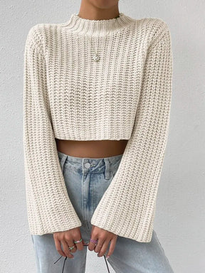 New Korean Style Solid Cropped Sweater Women Vintage Oversize Knit Jumper Fmale Autumn Long Sleeve O-neck Pullovers Tops