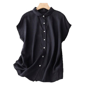 Shoulder Sleeve Cotton Linen Cardigan Top Women's Summer New Korean Fashion Artistic Elegant Sweet Casual Doll Collar Shirt