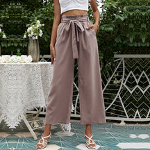 2023 New Arrival Women's Wide Leg High Waisted Cropped Trousers with Belt Female Fashion Elegant Loose Flare Ankle Pants Capris