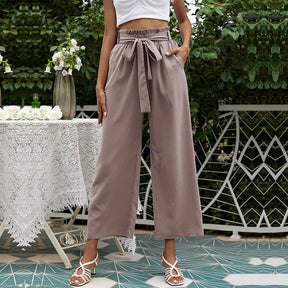 2023 New Arrival Women's Wide Leg High Waisted Cropped Trousers with Belt Female Fashion Elegant Loose Flare Ankle Pants Capris