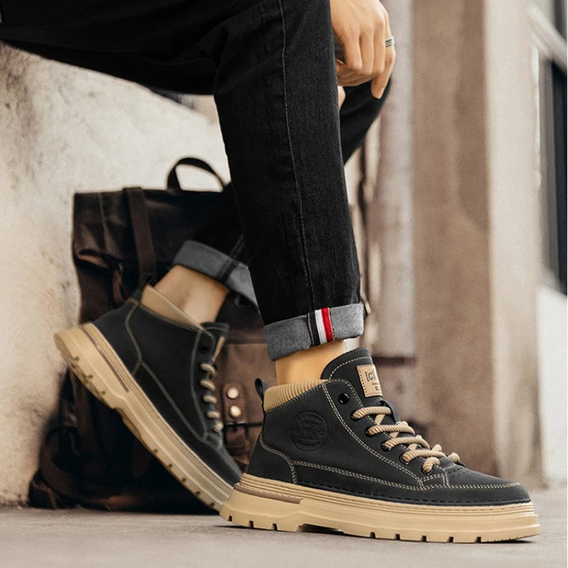 Men's new autumn breathable retro casual boots black simple comfortable daily casual flat work clothes men's shoes