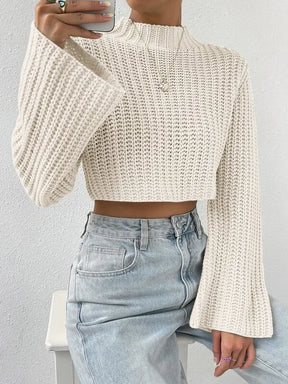 New Korean Style Solid Cropped Sweater Women Vintage Oversize Knit Jumper Fmale Autumn Long Sleeve O-neck Pullovers Tops