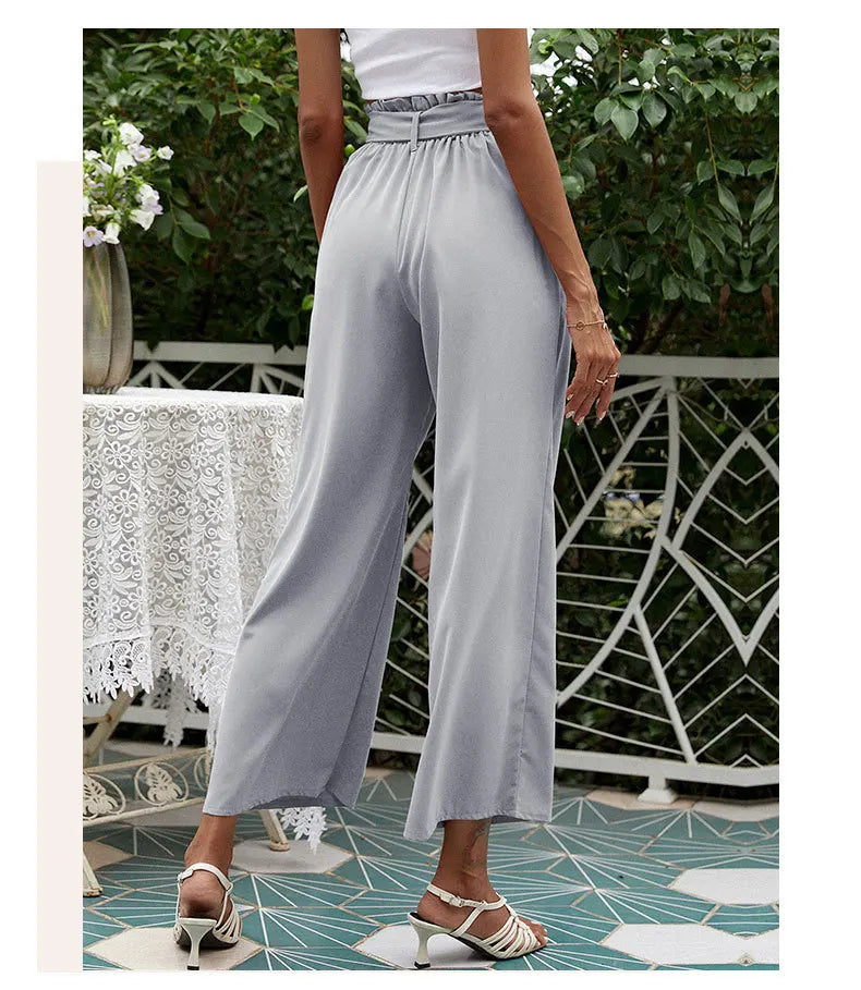 2023 New Arrival Women's Wide Leg High Waisted Cropped Trousers with Belt Female Fashion Elegant Loose Flare Ankle Pants Capris