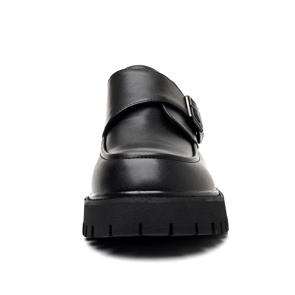 Men's Large Size Thick Bottom Heightening Leather Shoes Fashion Buckle British Style Suit Shoes round Head Selectively