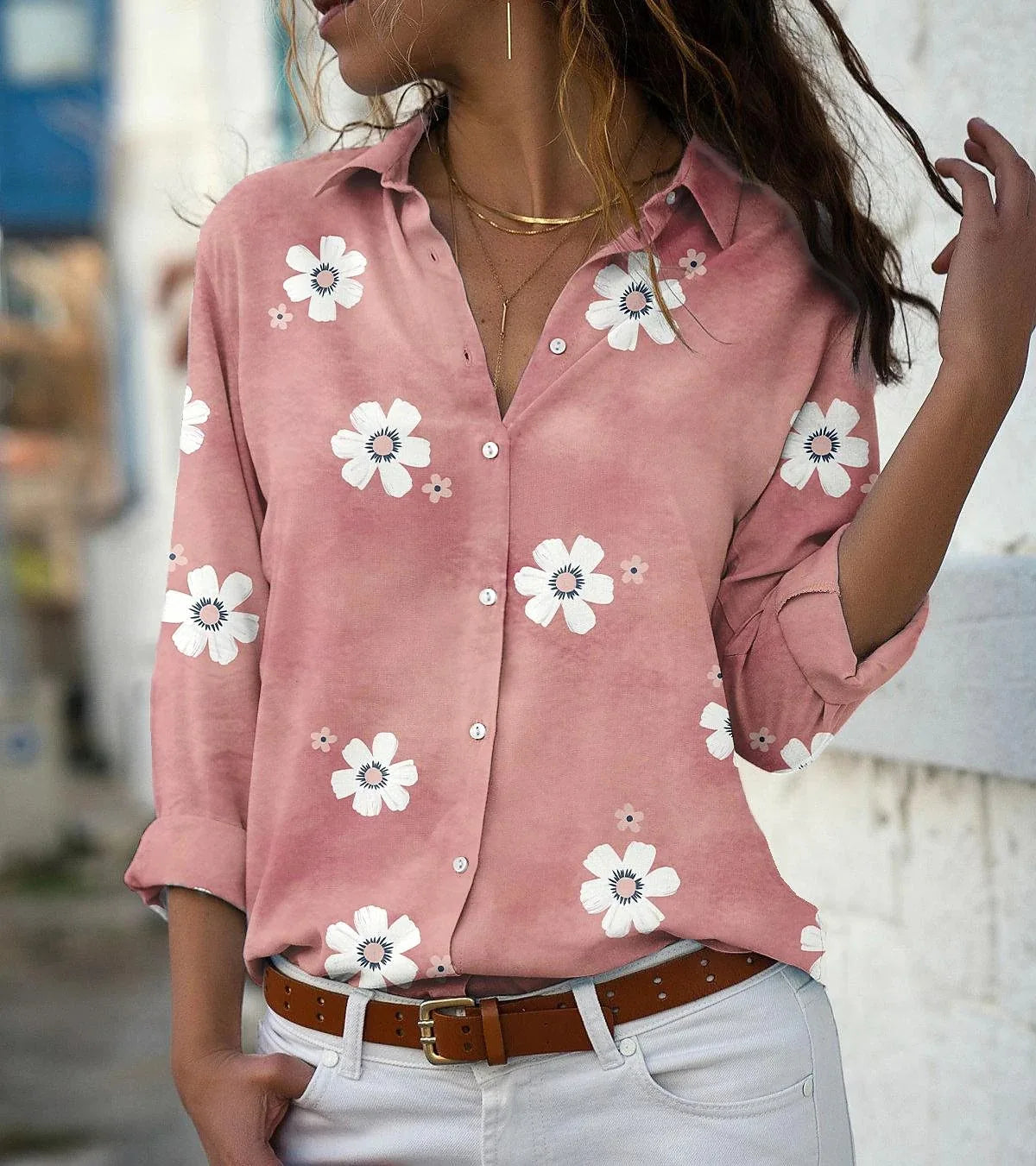 New in Stock Collar Long Sleeved Floral Printed Shirt with Stylish and Slim Fit