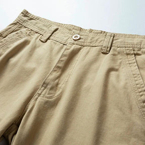 Summer thin multi pocket pure cotton workwear shorts men's oversized loose straight leg five point casual over knee beach shorts
