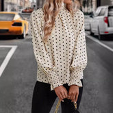 Spot Women's Clothing New Style Ruffled Polka Dot Printed Bubble Sleeves Temperament Women's Shirt