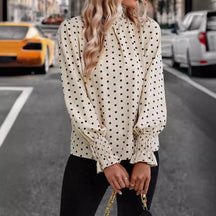 Spot Women's Clothing New Style Ruffled Polka Dot Printed Bubble Sleeves Temperament Women's Shirt