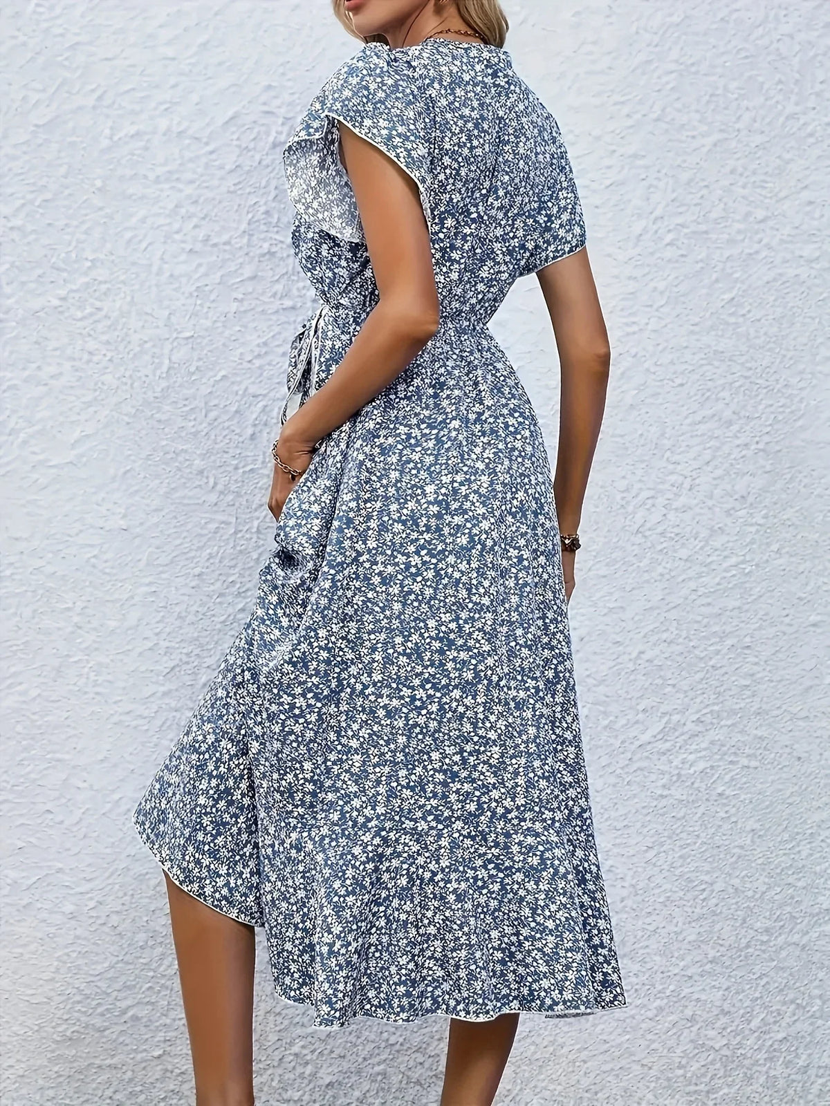 Plus Size 1XL-5XL Women's V-Neck Floral Print Dress Breathable Summer Casual Elegant Dress Sophisticated Style Long Beach Dress