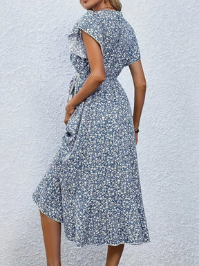Plus Size 1XL-5XL Women's V-Neck Floral Print Dress Breathable Summer Casual Elegant Dress Sophisticated Style Long Beach Dress
