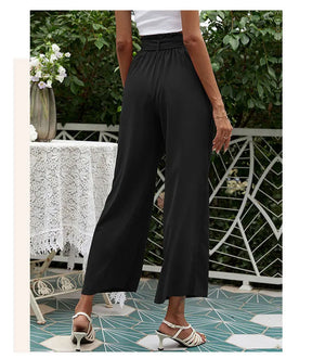 2023 New Arrival Women's Wide Leg High Waisted Cropped Trousers with Belt Female Fashion Elegant Loose Flare Ankle Pants Capris