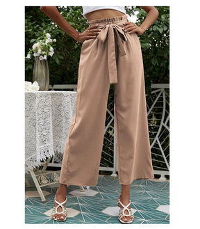 2023 New Arrival Women's Wide Leg High Waisted Cropped Trousers with Belt Female Fashion Elegant Loose Flare Ankle Pants Capris