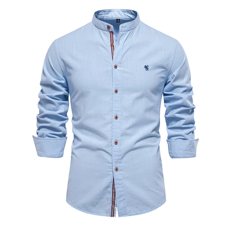 AIOPESON 100% Cotton Social Shirt Men Solid Color Long Sleeve High Quality Brand Shirt for Men Spring Stand Casual Men's Shirts