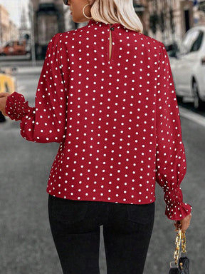Spot Women's Clothing New Style Ruffled Polka Dot Printed Bubble Sleeves Temperament Women's Shirt