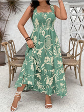 Plus Size 2025 Summer New Holiday Floral Halter Dress with Ruffle Hem and Gathered Bust Plus Size Dress Polyester