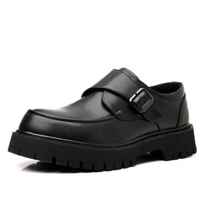 Men's Large Size Thick Bottom Heightening Leather Shoes Fashion Buckle British Style Suit Shoes round Head Selectively