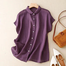 Shoulder Sleeve Cotton Linen Cardigan Top Women's Summer New Korean Fashion Artistic Elegant Sweet Casual Doll Collar Shirt