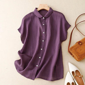 Shoulder Sleeve Cotton Linen Cardigan Top Women's Summer New Korean Fashion Artistic Elegant Sweet Casual Doll Collar Shirt