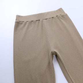 Beige Ribbed Knit Leggings Women High Waist Cotton Fitness Basic Pants Casual Spring New All-Match Female Skinny Leggings
