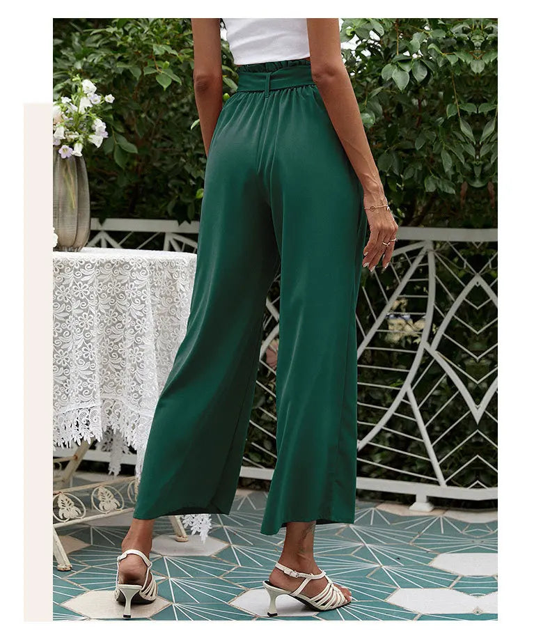 2023 New Arrival Women's Wide Leg High Waisted Cropped Trousers with Belt Female Fashion Elegant Loose Flare Ankle Pants Capris