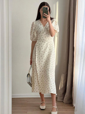 Casual Women's Summer Dresses 100% Cotton Floral Print A-line Midi Dress with Side Slits Long Elegant White Dress for Women 2025