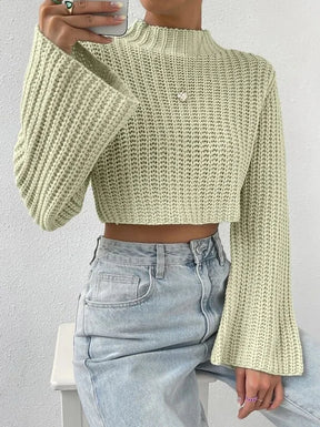 New Korean Style Solid Cropped Sweater Women Vintage Oversize Knit Jumper Fmale Autumn Long Sleeve O-neck Pullovers Tops