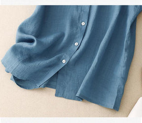 Shoulder Sleeve Cotton Linen Cardigan Top Women's Summer New Korean Fashion Artistic Elegant Sweet Casual Doll Collar Shirt