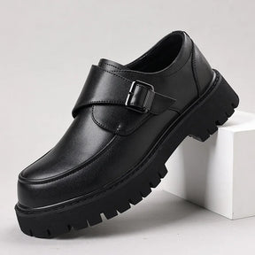 Men's Large Size Thick Bottom Heightening Leather Shoes Fashion Buckle British Style Suit Shoes round Head Selectively