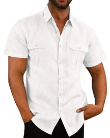 Cotton Linen Hot Sale Men Short-Sleeved Shirts Summer Solid Color Comfort Collar Casual Beach Style Plus SizeMale Shirts M-5XL